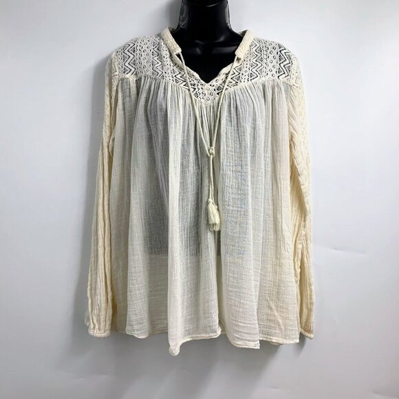 Denim & Supply Ralph Lauren Women' s Boho Ruched Relaxed Chiffon Blouse Size L - Picture 1 of 10